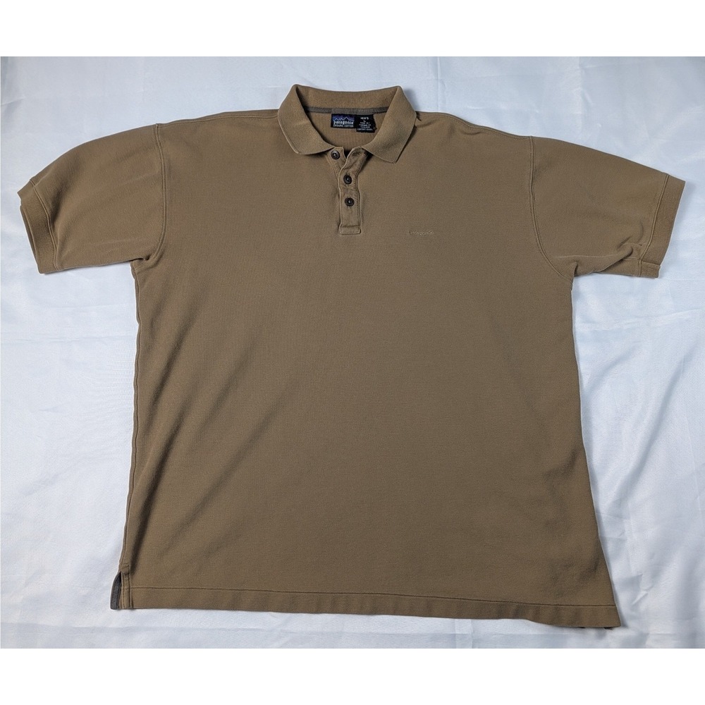 Patagonia Mens Organic Cotton Polo‎ Shirt Brown Embroidered Logo Size Large